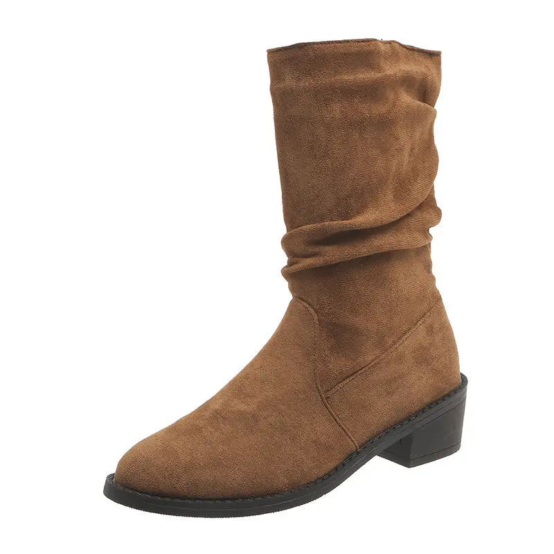 Women’s Soft Suede Look Mid Calf Slouch Boots