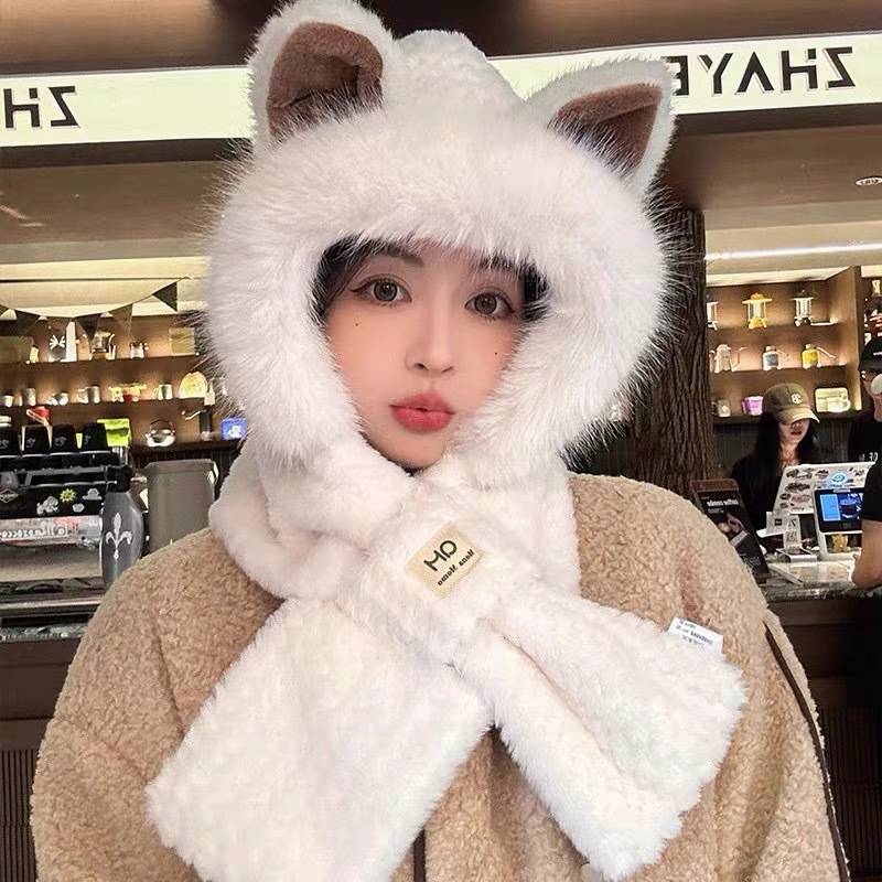 Women’s Plush Hooded Scarf Hat With Ears