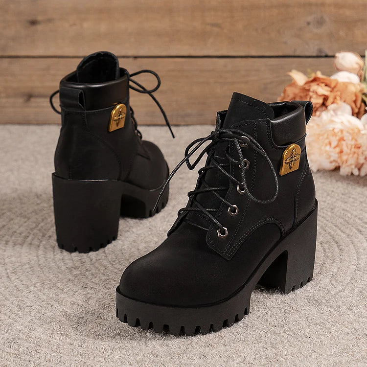 Women's Classic Leather Lace-Up Platform Boots