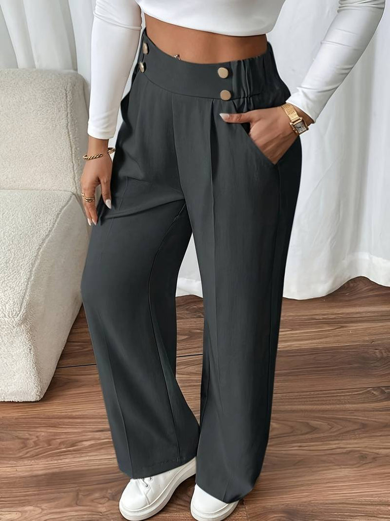 Women’s High-Waist Straight-Leg Office Trousers with Button Detail