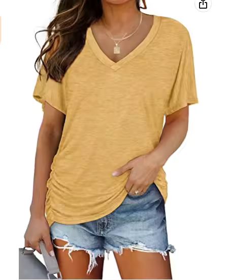 Women's Batwing Pleated V-Neck T-Shirt