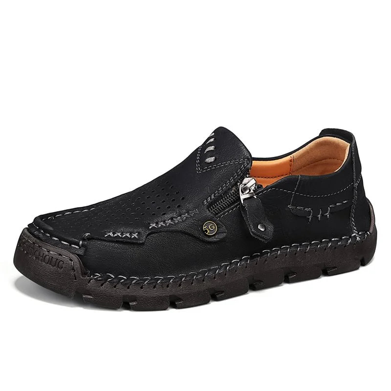 Men's Premium Wide-Toe Leather Zip Loafers