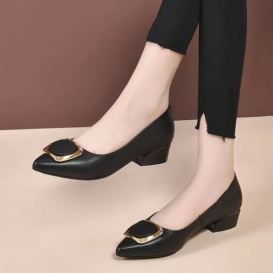 Women’s Pointed-Toe Low-Heel Slip-On Work Shoes