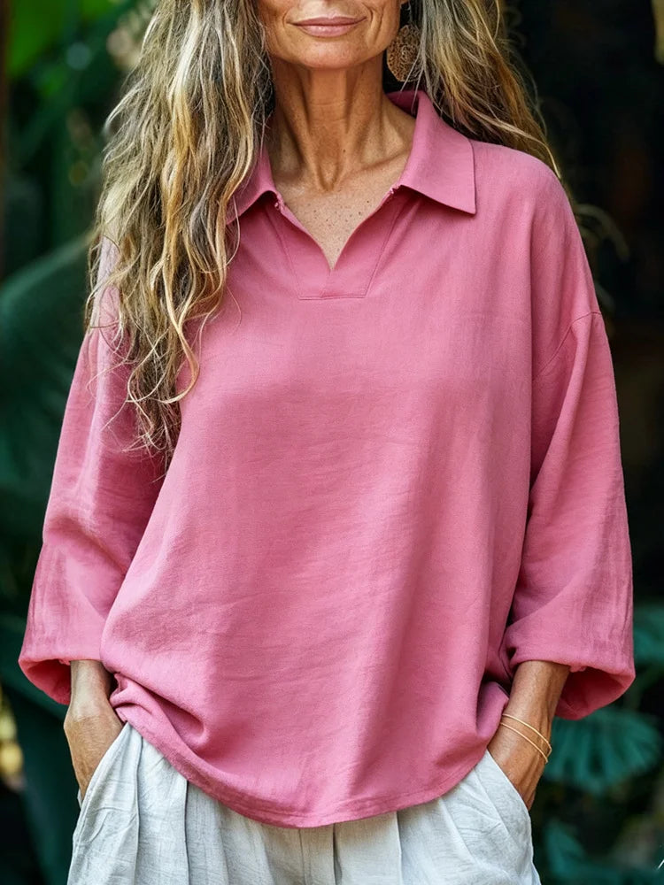 Women’s Loose Polo-Collar Straight Blouse