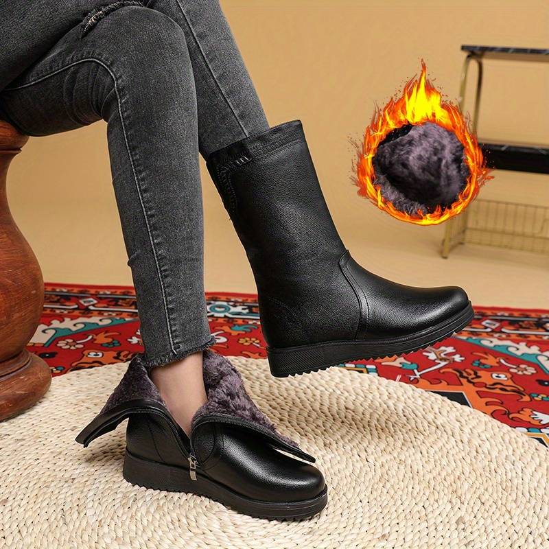 Women’s Warm Lined Mid Calf Boots with Stretch Back Panel