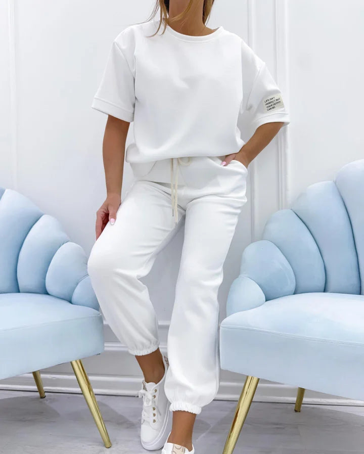 Women’s Cotton Linen Relaxed Top and Ankle Trousers Set