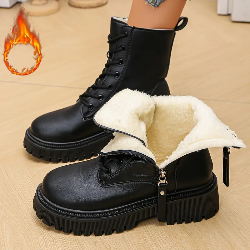 Women's Glossy Faux Lace-Up Ankle Boots