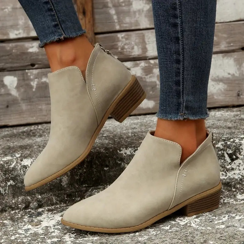 V-Cut Chic Chunky Heel Boots for Women