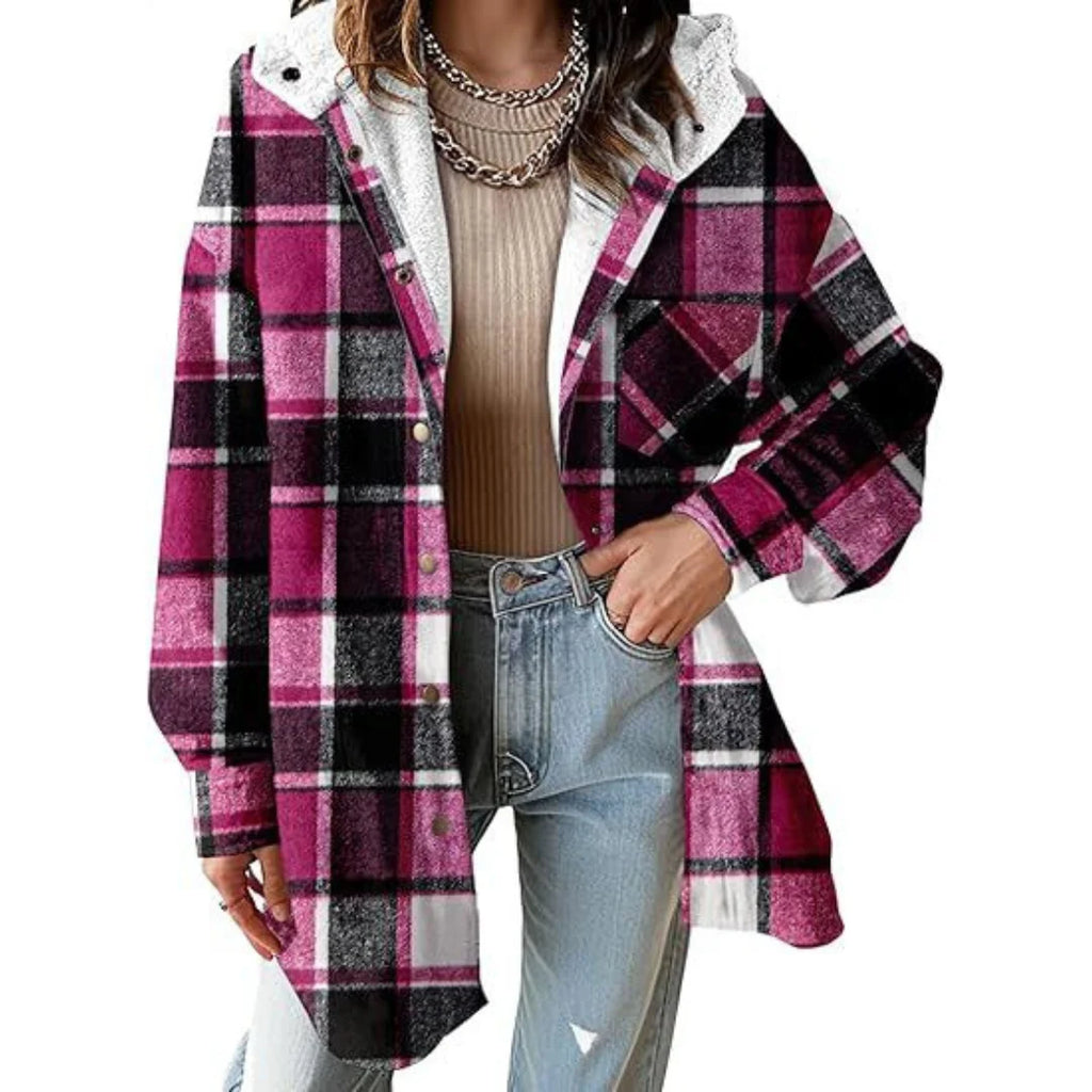 Women’s Relaxed Fit Hooded Plaid Jacket