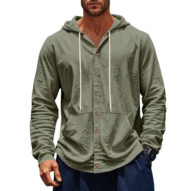 Men’s Casual Button-Up Hoodie Shirt