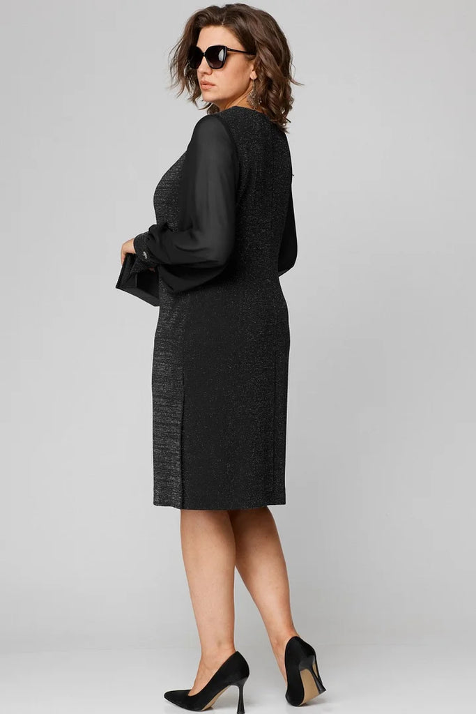 Women’s Sheer-Sleeve Shimmer Shift Dress