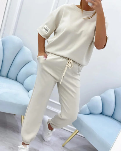 Women’s Cotton Linen Relaxed Top and Ankle Trousers Set
