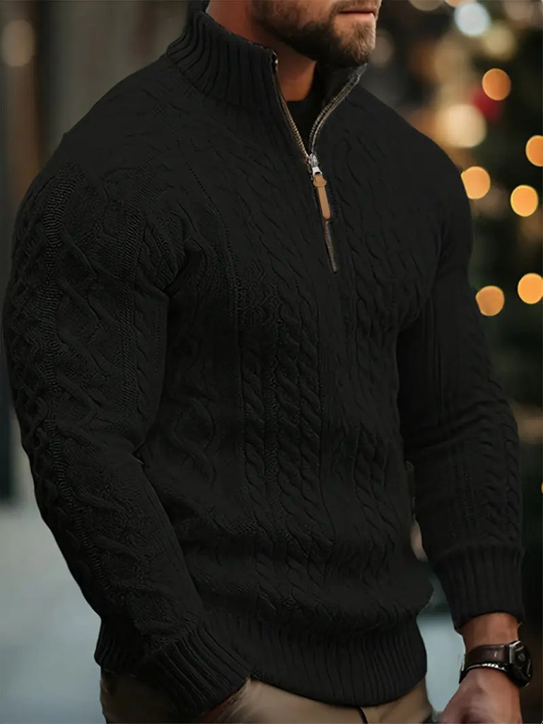 Men’s Knitted Half-Zip Sweater with Stand-Up Collar