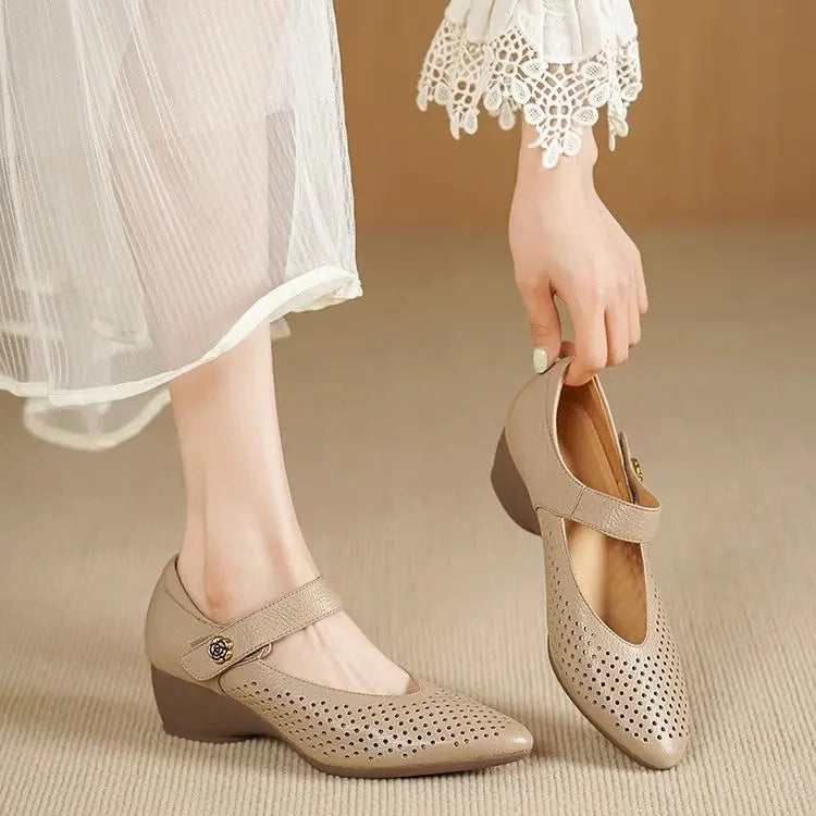 Women’s Perforated Strap Low Heel Flats