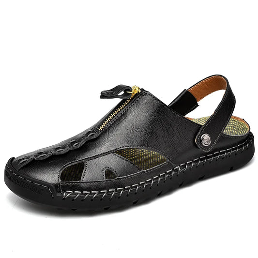 Men's Premium Leather Sandals - Arch Support & Waterproof