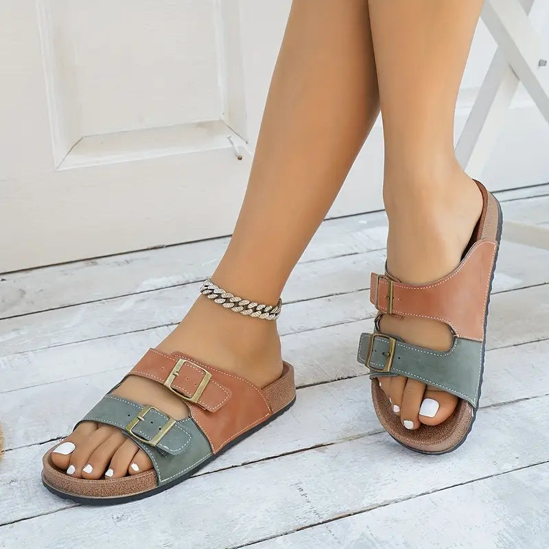Orthopaedic Slip-On Flat Sandals with Adjustable Buckle