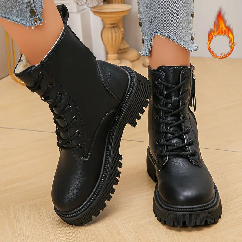 Women's Glossy Faux Lace-Up Ankle Boots