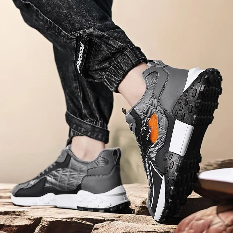 Men’s Waterproof Mid-Top Winter Walking Shoes with Velvet Lining
