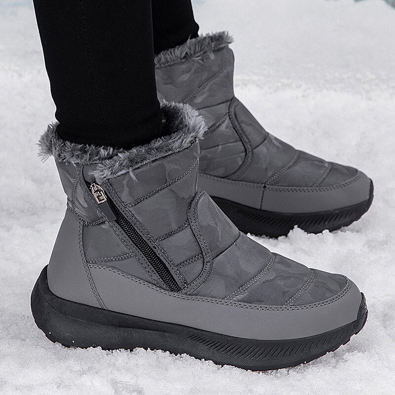 Men’s Easy-Zip Fur-Lined Waterproof Puffer Snow Boots
