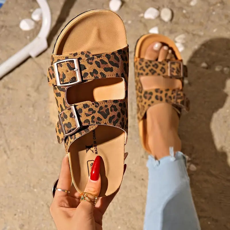 Leopard Print Adjustable Slip-On Sandals