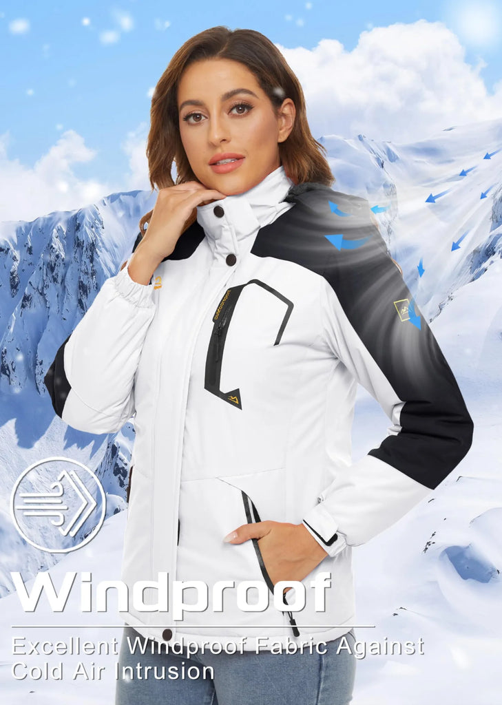 Women’s Waterproof Fleece-Lined Ski Jacket with Detachable Hood