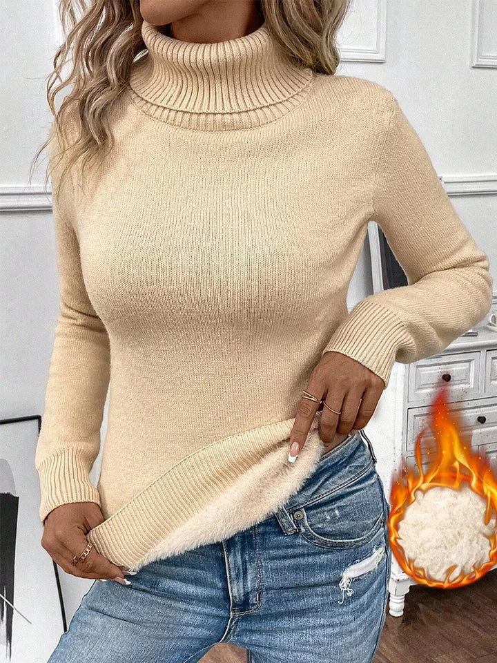 Women’s Thick Velvet Knit Fleece-Lined Turtleneck Base Layer