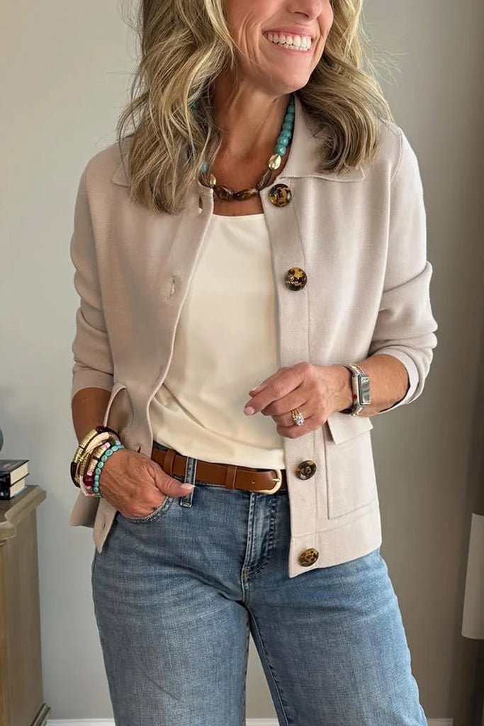 Women's Casual Lapel Pocket Solid Colour Jacket