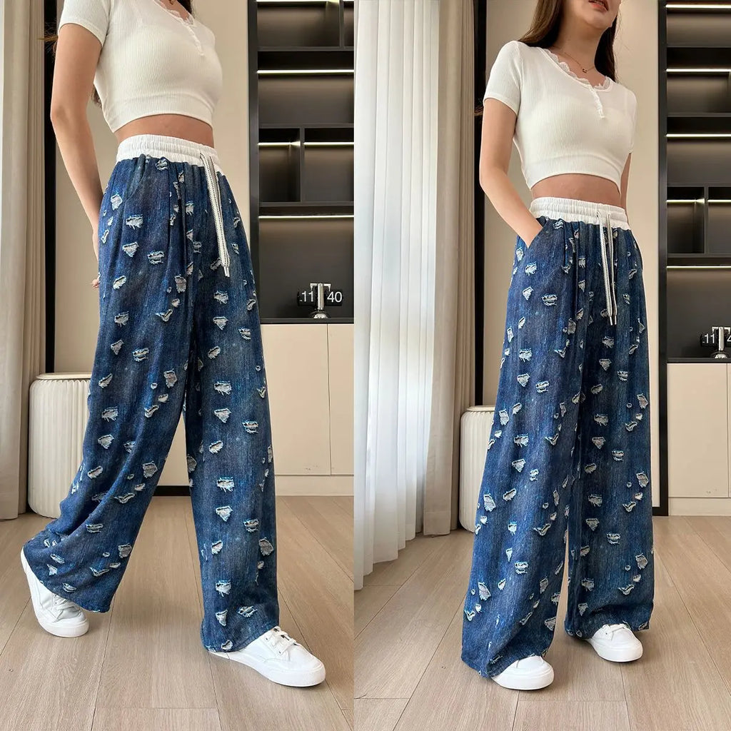 Women’s Loose Fit Printed Wide Leg Jeans
