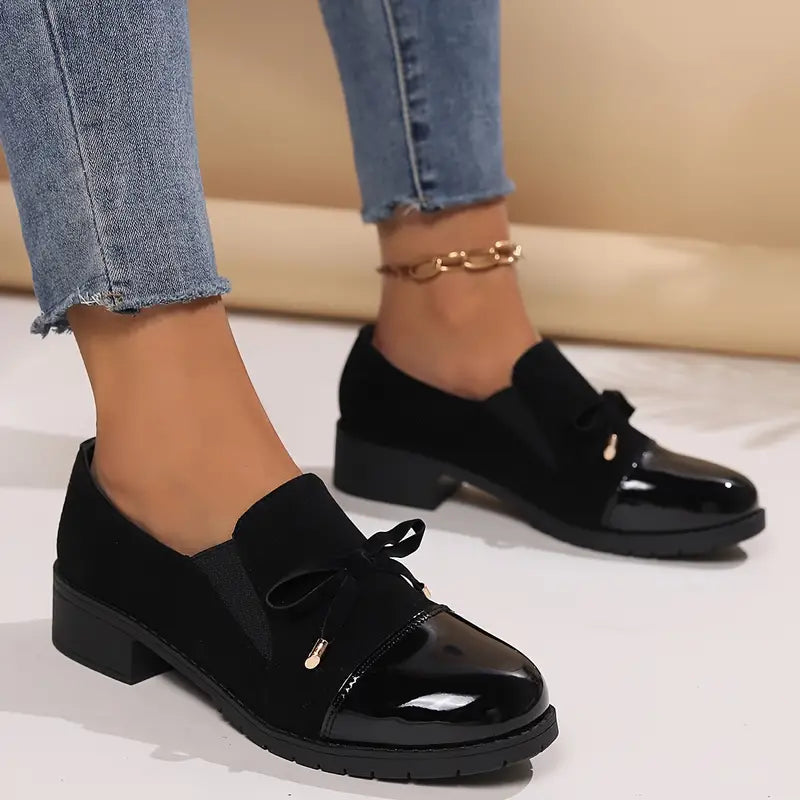 Women's Bowknot Decor Chunky Heel Loafers