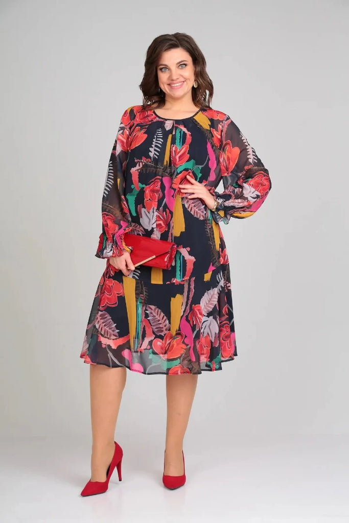 Women’s Modern Floral Tie-Back Midi Dress
