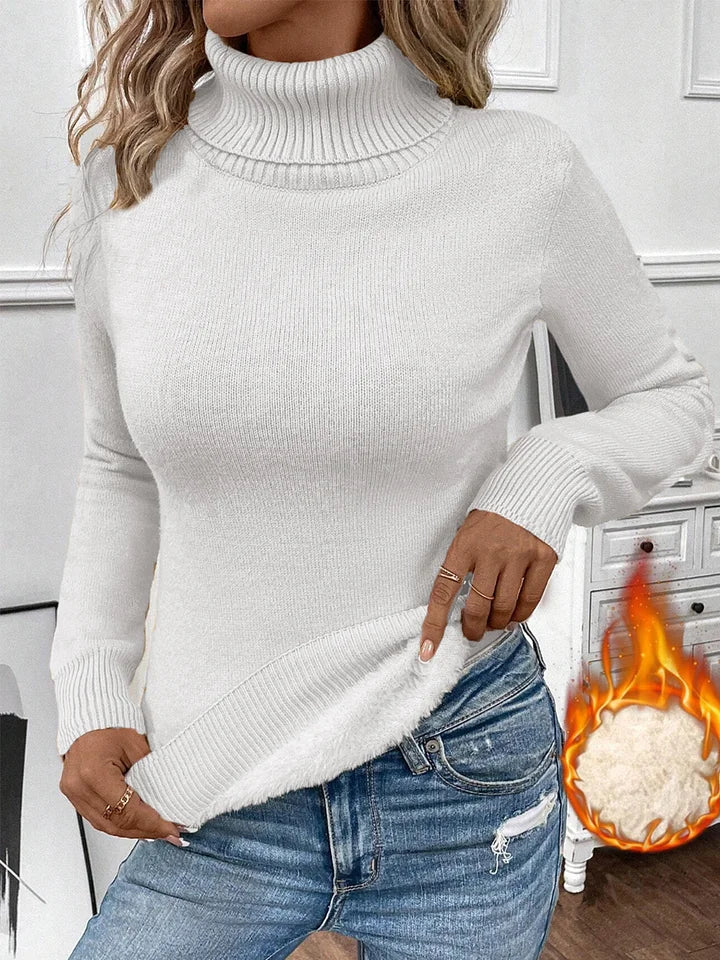 Women’s Thick Velvet Knit Fleece-Lined Turtleneck Base Layer