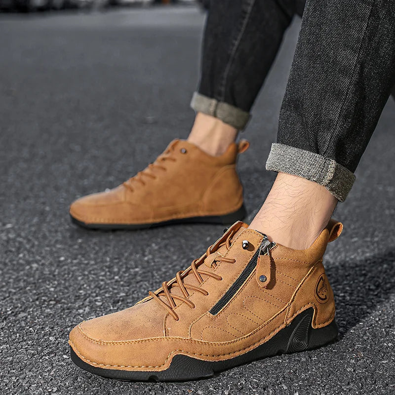 Men’s Wide-Toe Orthotic Waterproof Leather Slip-On Boots