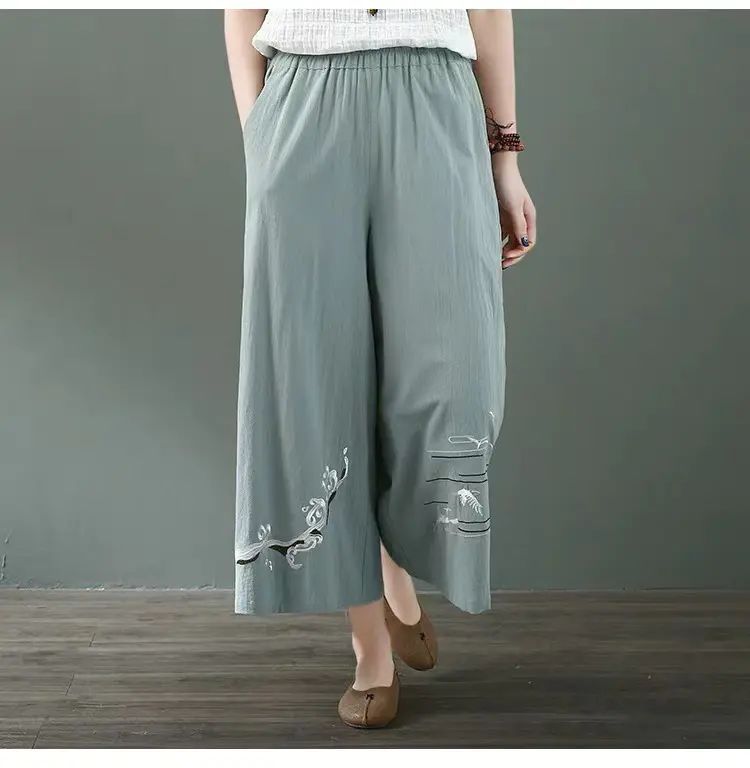 2025 Summer Cotton-Linen Harem Pants – 9/10 length, elastic waist & embroidered design!
