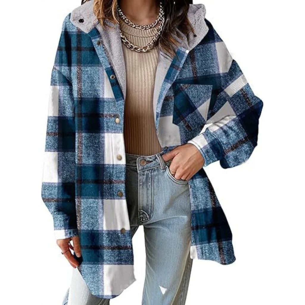 Women’s Relaxed Fit Hooded Plaid Jacket