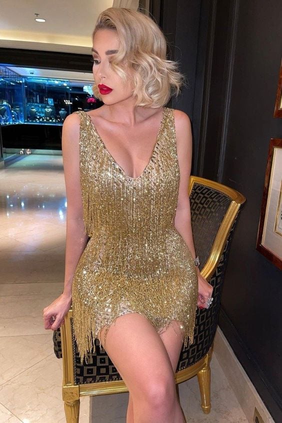 Women’s Fringe Hem Puff Sleeve Party Dress