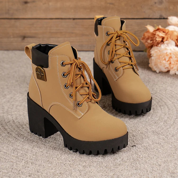 Women's Classic Leather Lace-Up Platform Boots