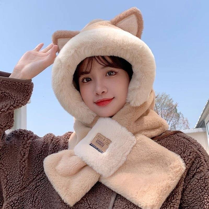 Women’s Plush Hooded Scarf Hat With Ears