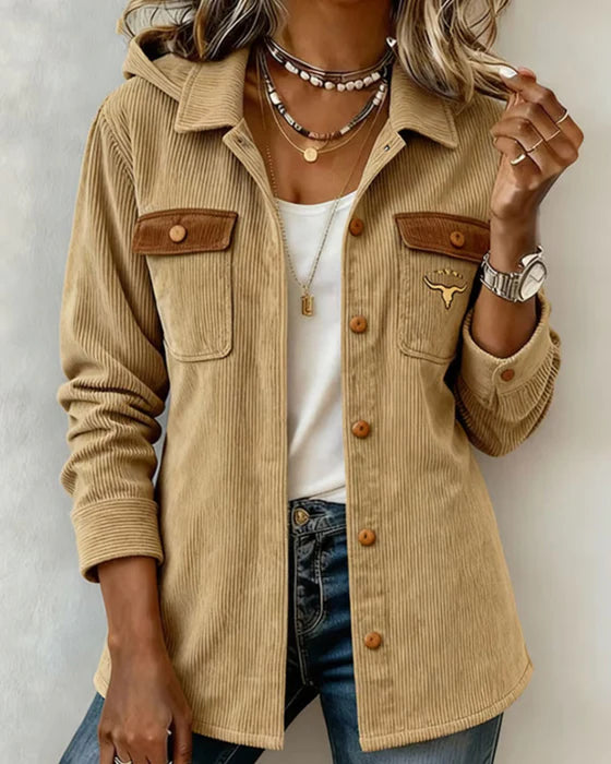 Women's Corduroy Lapel Button-Up Jacket