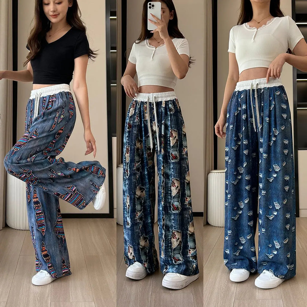 Women’s Loose Fit Printed Wide Leg Jeans