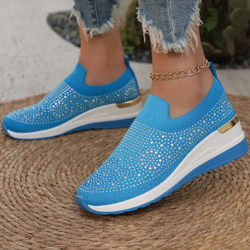Rhinestone Slip-on Casual Mesh Fabric Trainers For Women