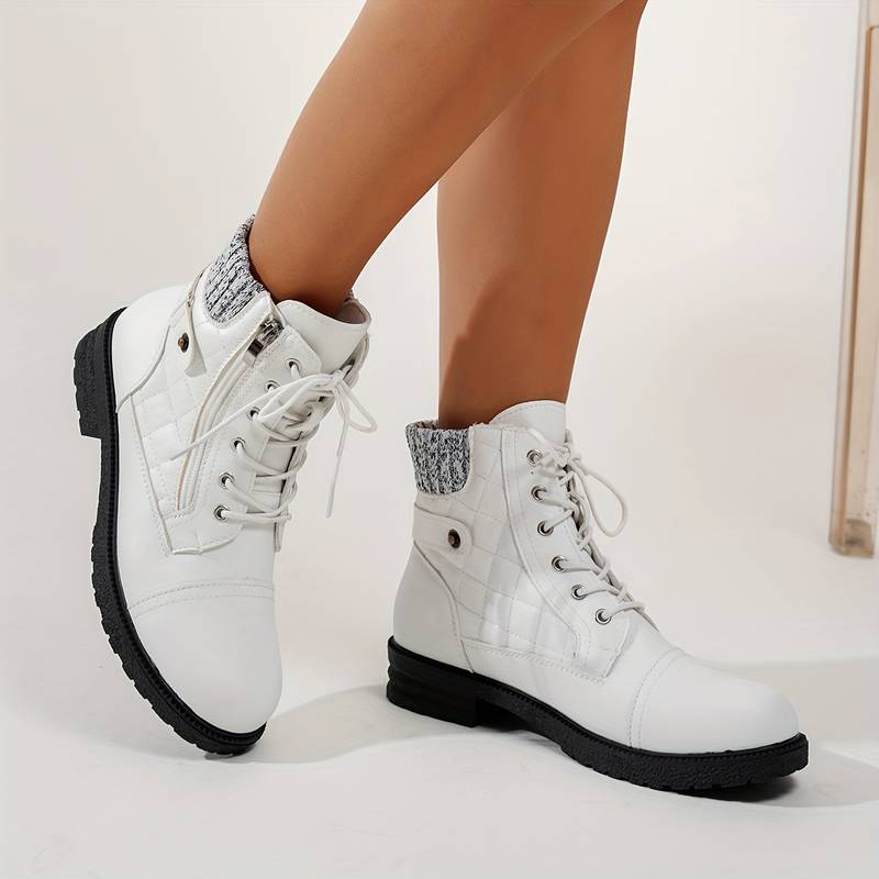 Women’s Lace Up Ankle Boots with Side Zip and Knit Collar