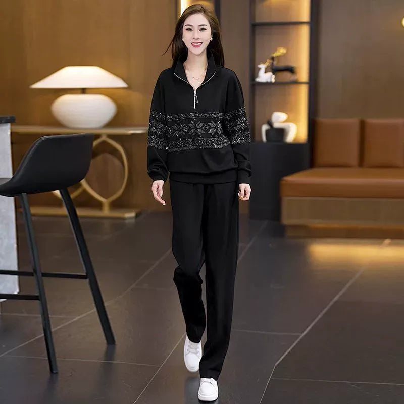Women’s Half Zip Patterned Lounge Tracksuit Set