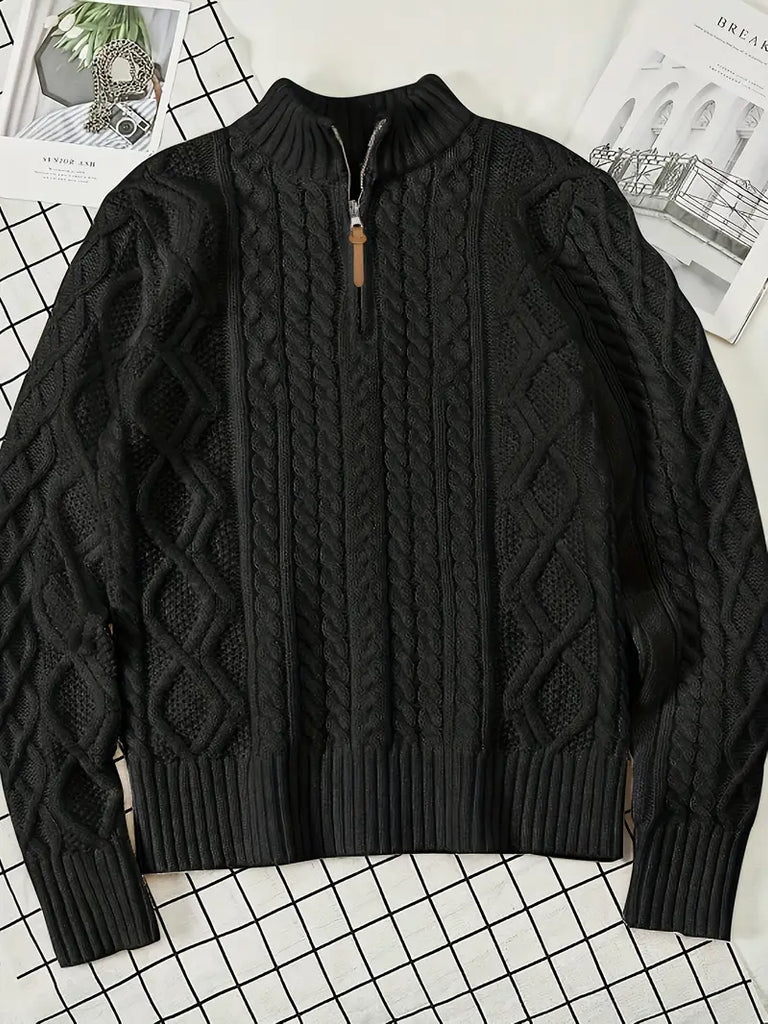 Men’s Knitted Half-Zip Sweater with Stand-Up Collar