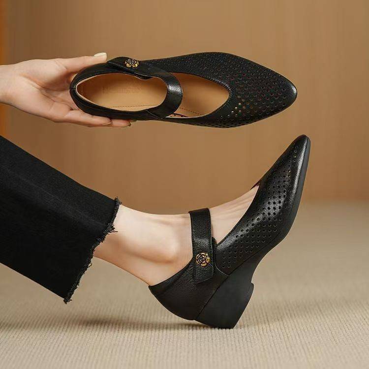 Women’s Perforated Strap Low Heel Flats