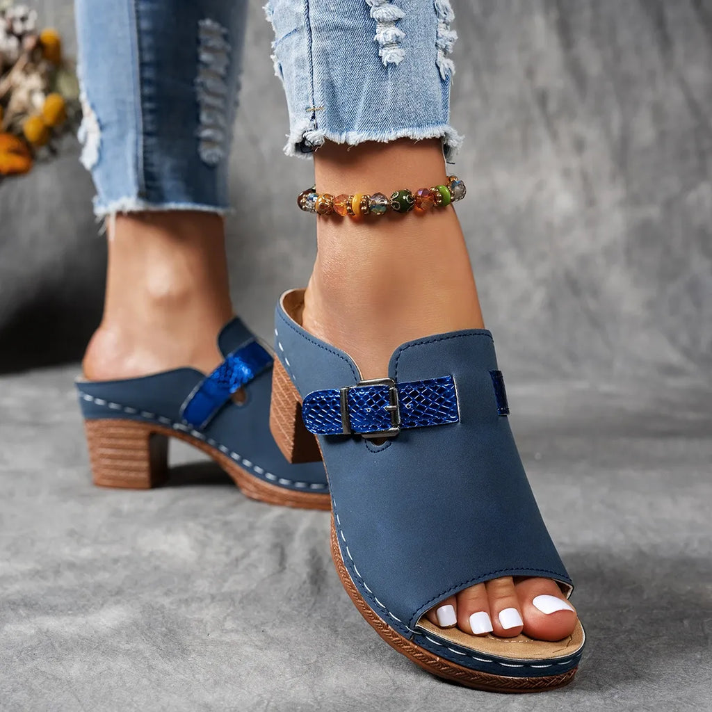 Women's Strappy Wedge Sandals – Adjustable Hook & Loop, Double Buckle Design