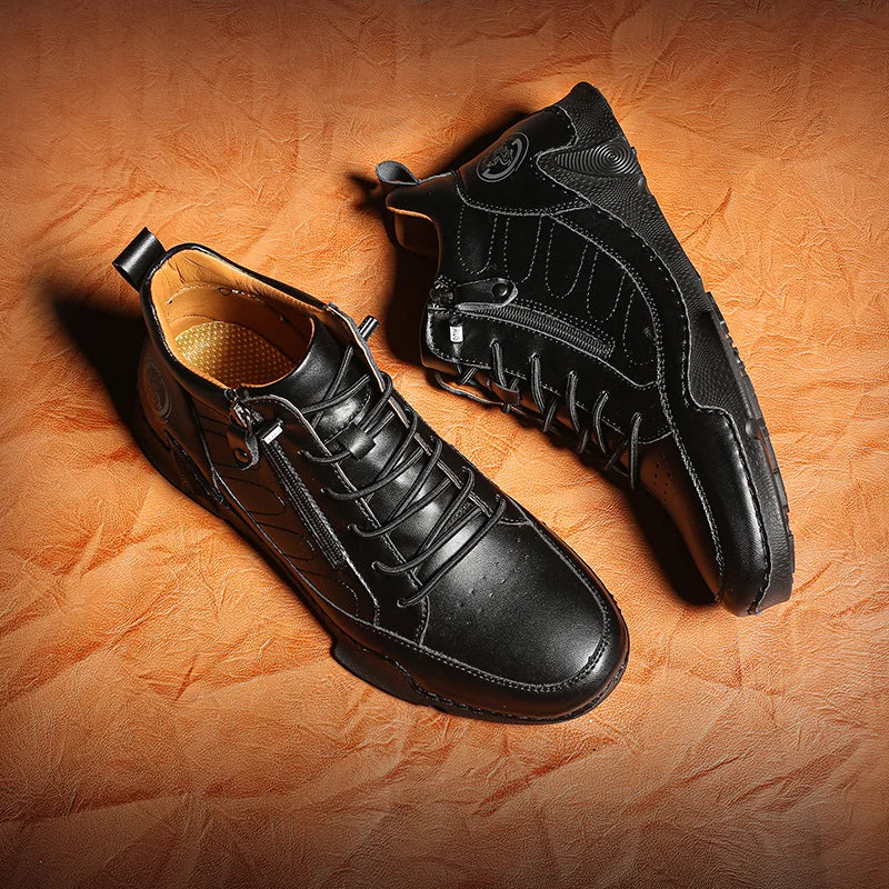 Men’s Wide-Toe Orthotic Waterproof Leather Slip-On Boots