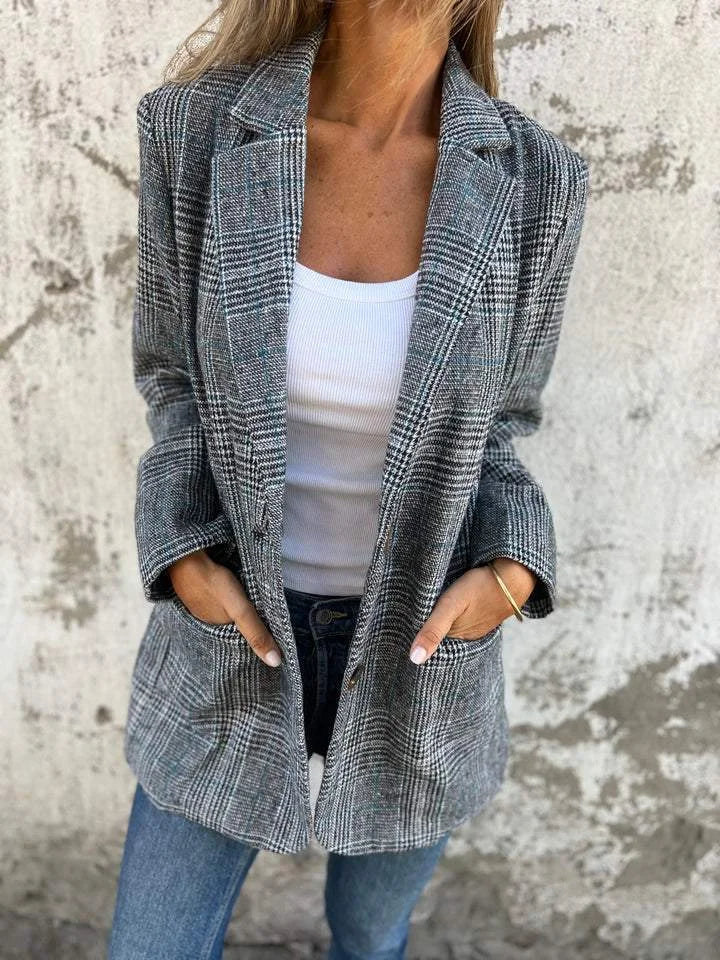 Women’s Checked Cotton Lapel Layering Jacket