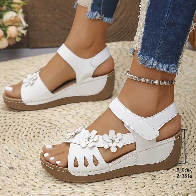 Women's White Floral Wedge Sandals