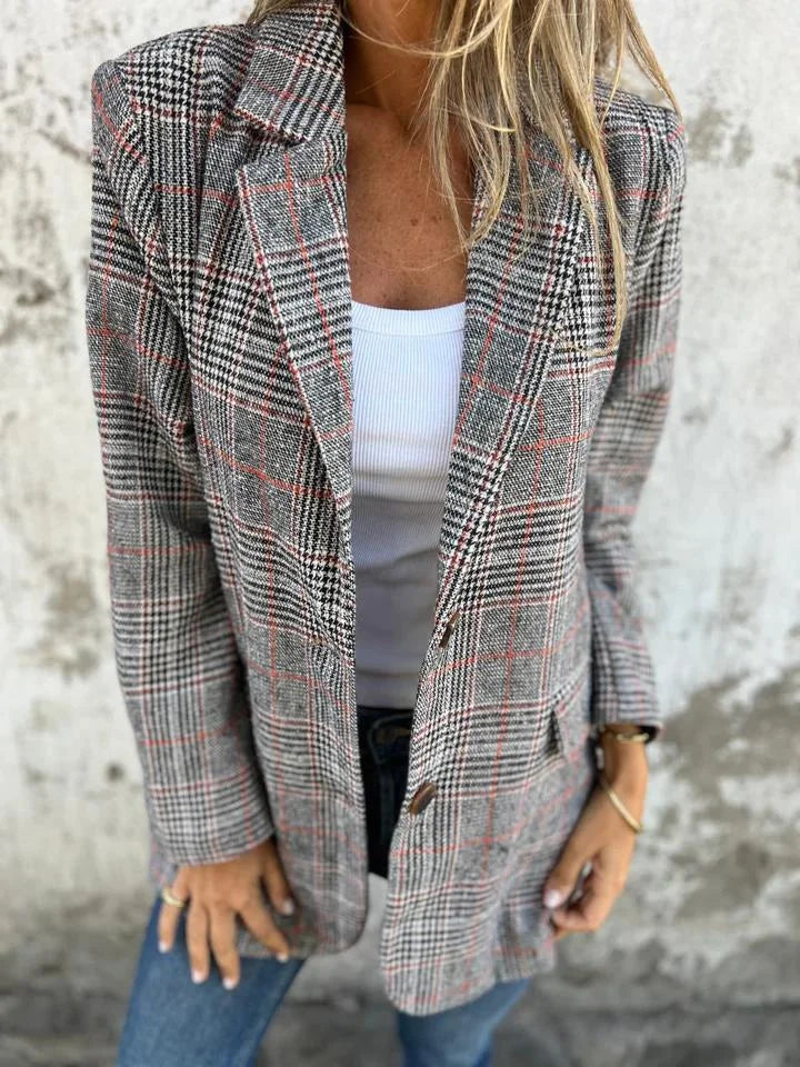 Women’s Checked Cotton Lapel Layering Jacket