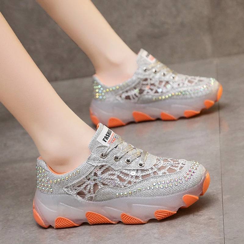 Women’s Sparkle Mesh Rhinestone Platform Trainers